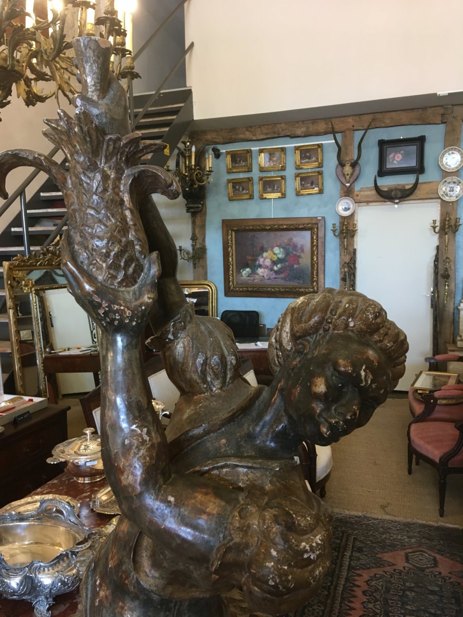 Paire De Porte-torchères Bois Doré Aux Nubiens Venise XIXème-photo-1