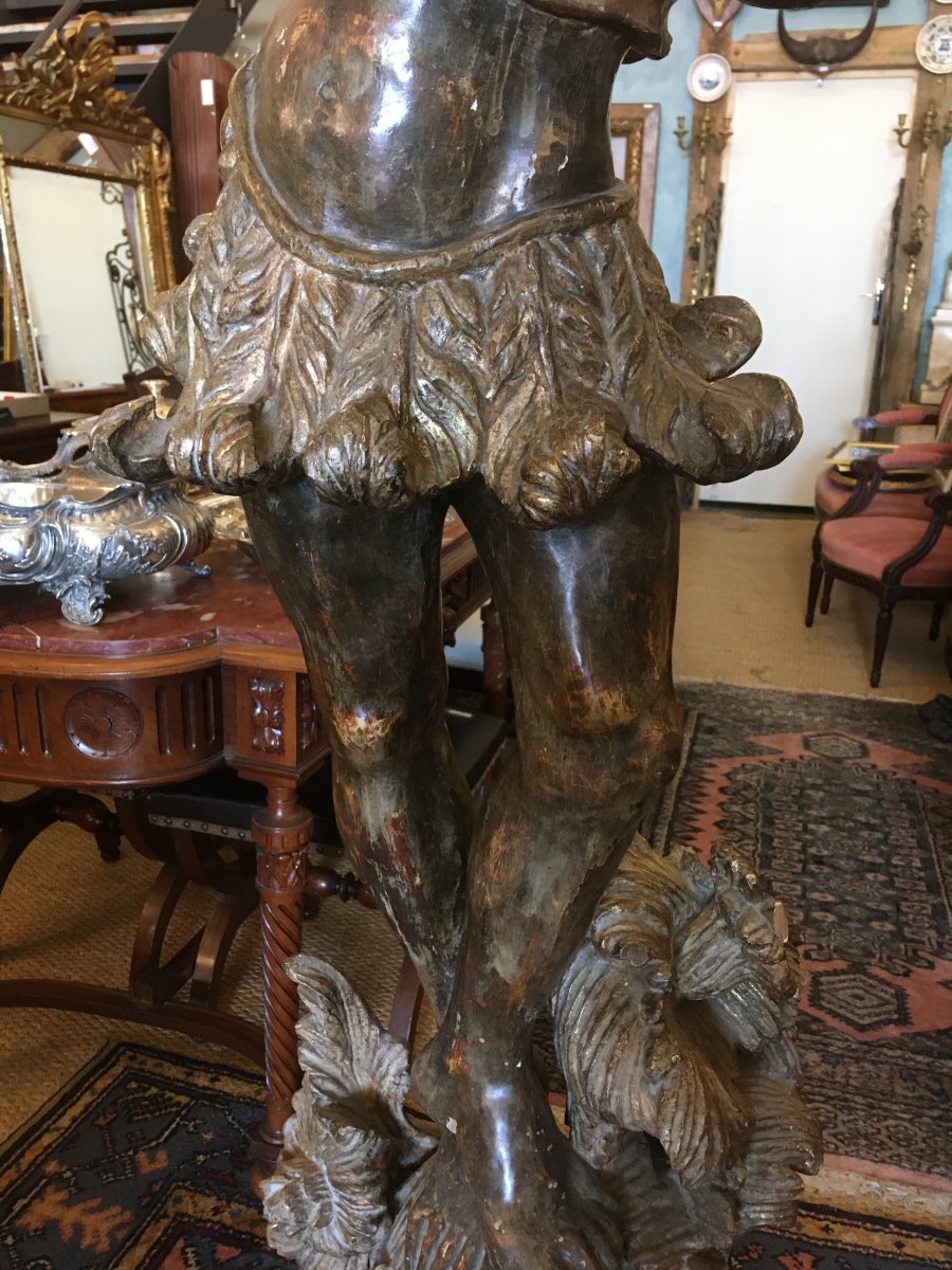 Paire De Porte-torchères Bois Doré Aux Nubiens Venise XIXème-photo-2