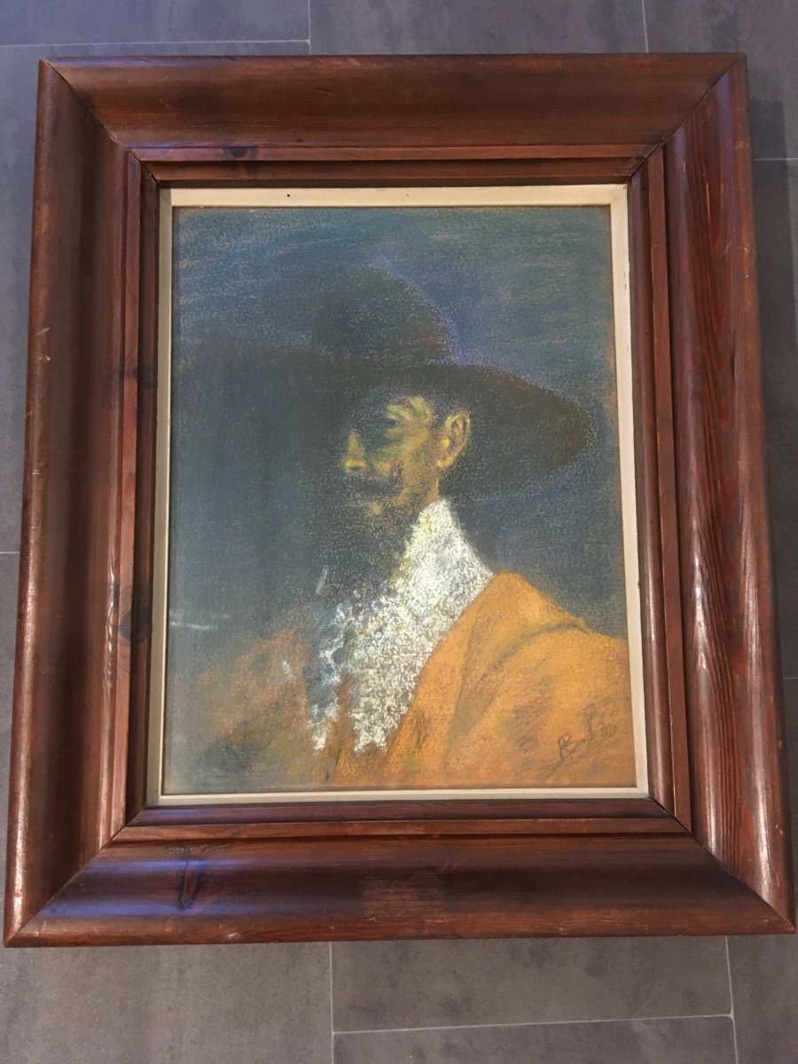 Pastel Painting Man With Lace Collar By Baudichon