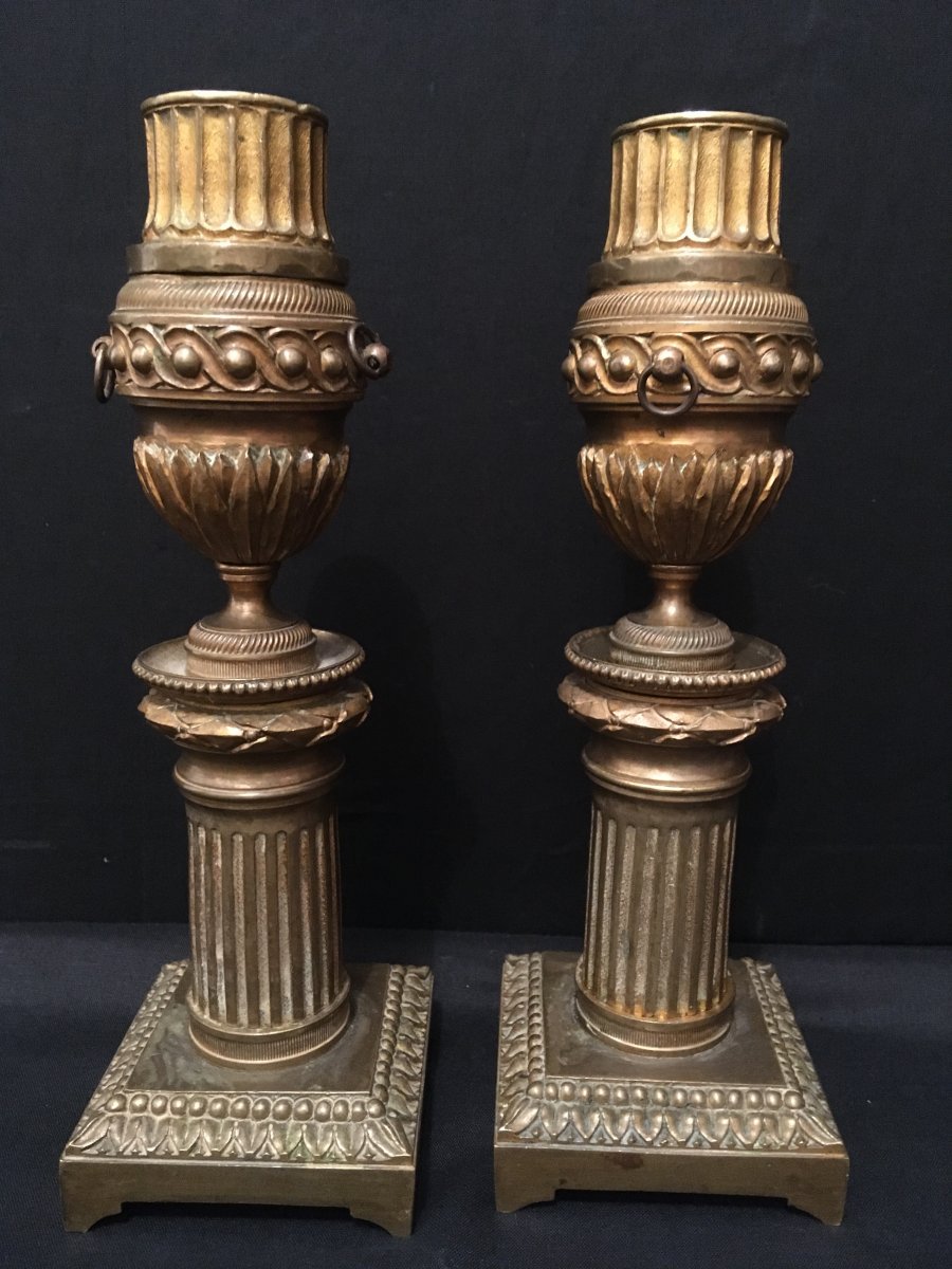 Pair Of Bronze Candlesticks With Reversible Binets Late Eighteenth-photo-3