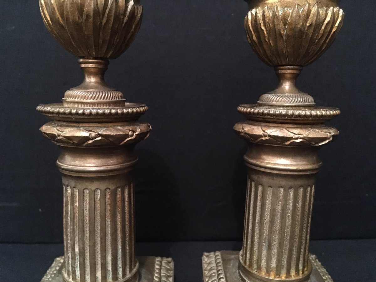 Pair Of Bronze Candlesticks With Reversible Binets Late Eighteenth-photo-2