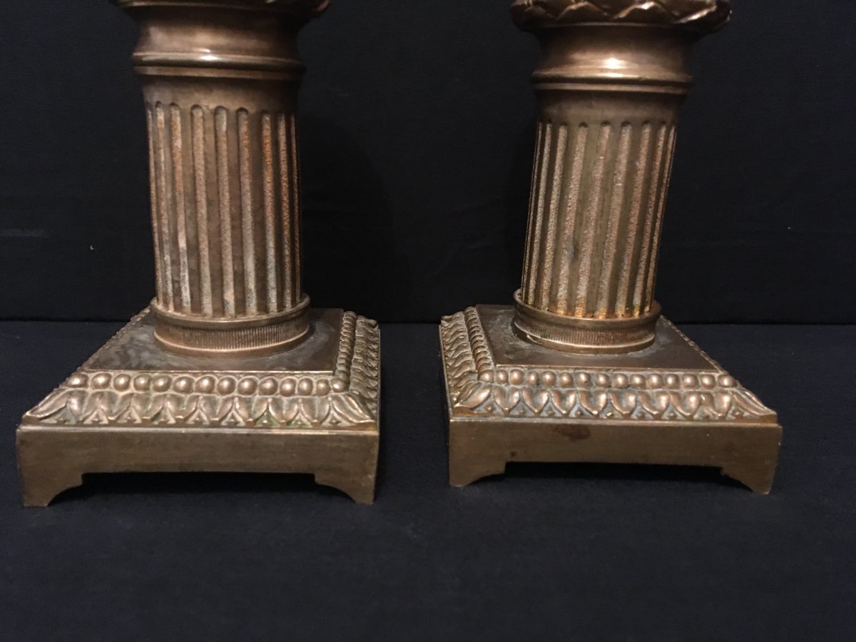 Pair Of Bronze Candlesticks With Reversible Binets Late Eighteenth-photo-3