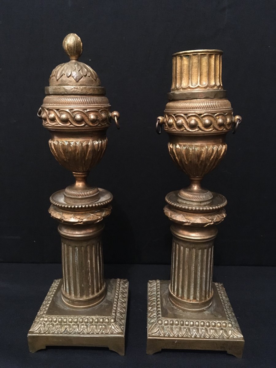 Pair Of Bronze Candlesticks With Reversible Binets Late Eighteenth