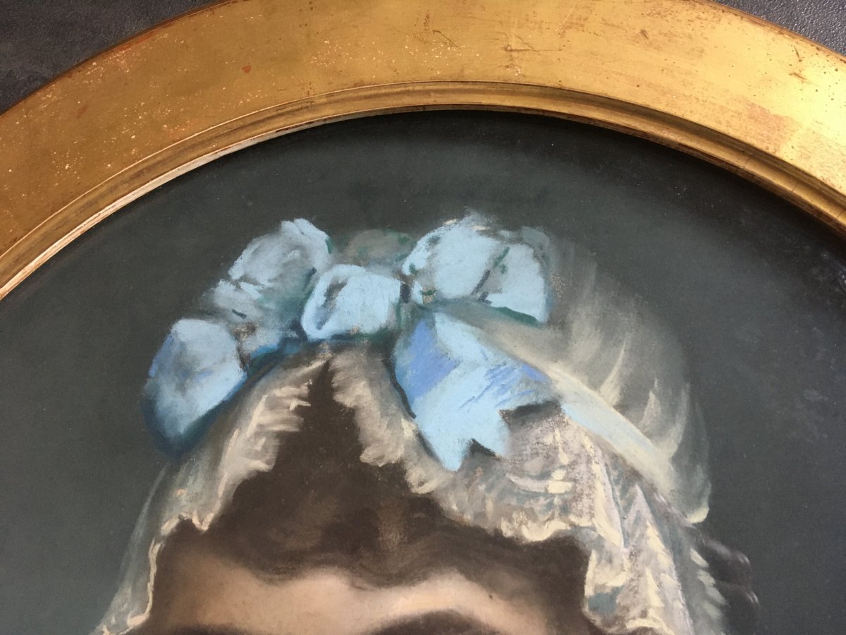 Pastel Woman In  Bonnet Nineteenth Century-photo-4