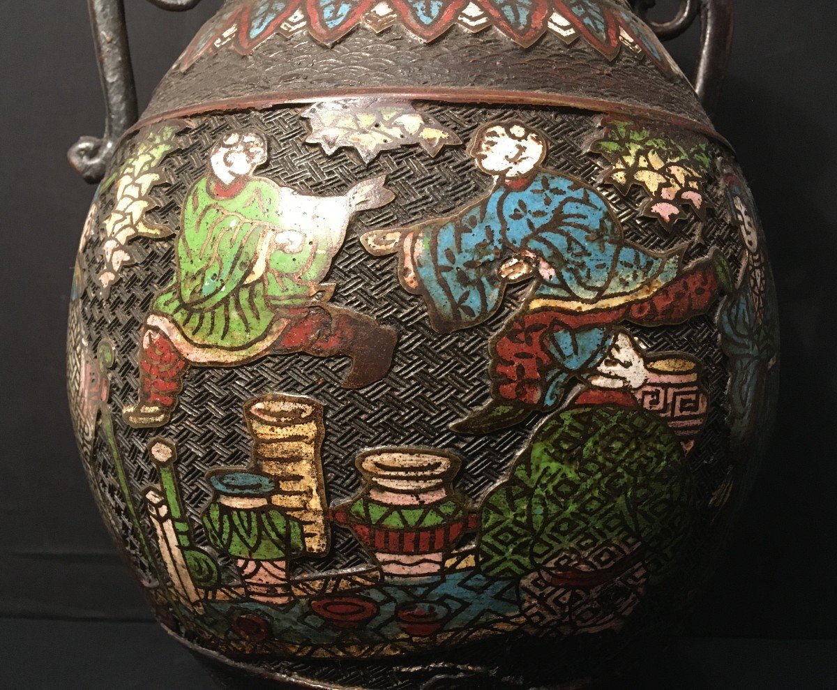 Paire De Vases Bronze émaillé Japon XIXème-photo-2