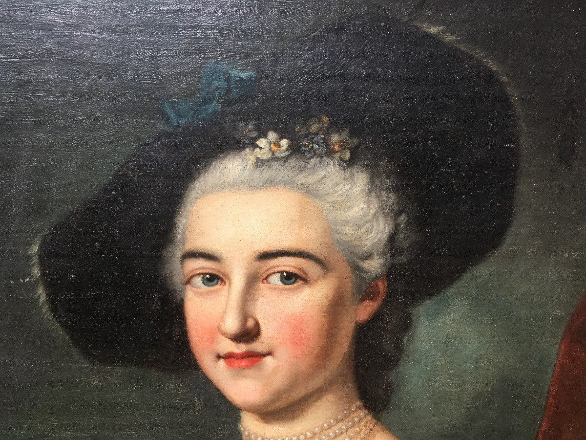 Grand Tableau Portrait Dame De Qualité époque 18ème Dans Son Cadre En Bois Doré-photo-4