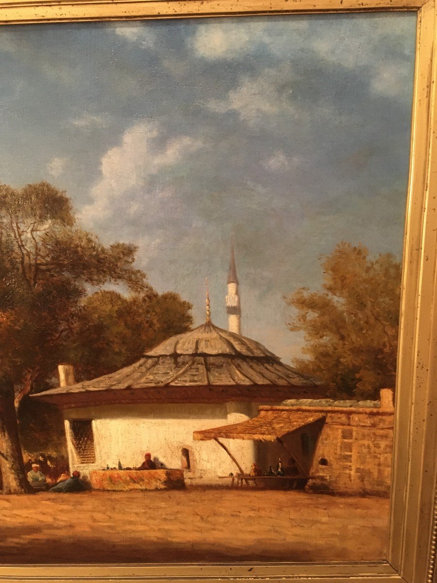 Grand Tableau Orientaliste Scène De Marché XIXème Vers 1830-1840-photo-1