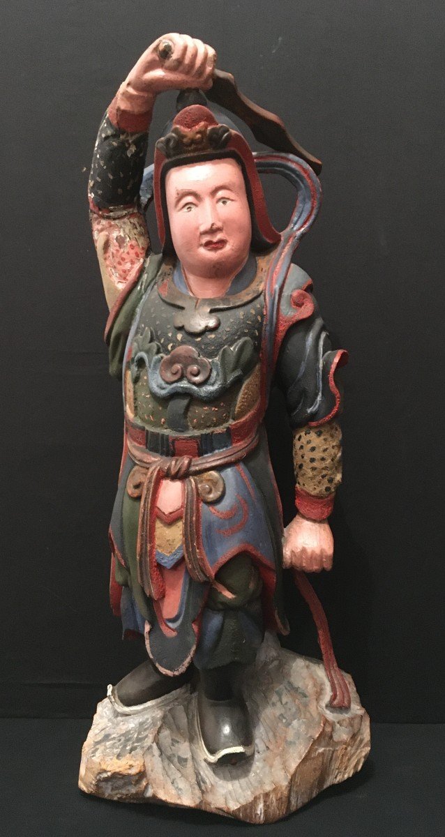 China Important Pair Of Nineteenth Century Wooden Temple Guardians-photo-2