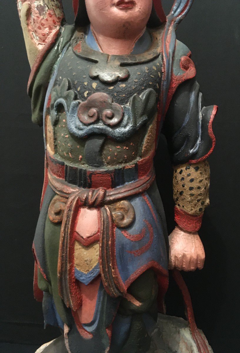 China Important Pair Of Nineteenth Century Wooden Temple Guardians-photo-2