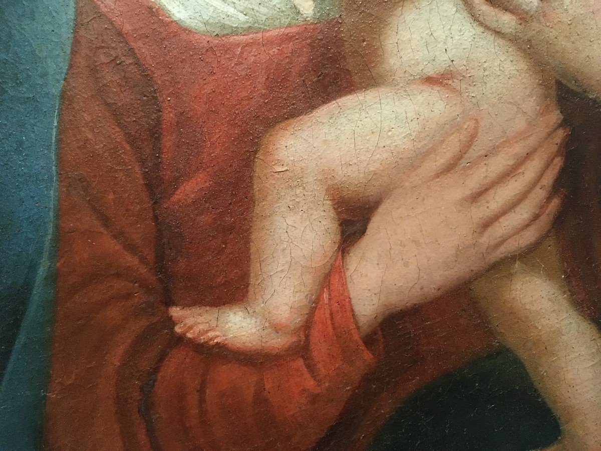 École Italienne Tableau En Tondo Vierge à l'Enfant Du XVIIIème-photo-6