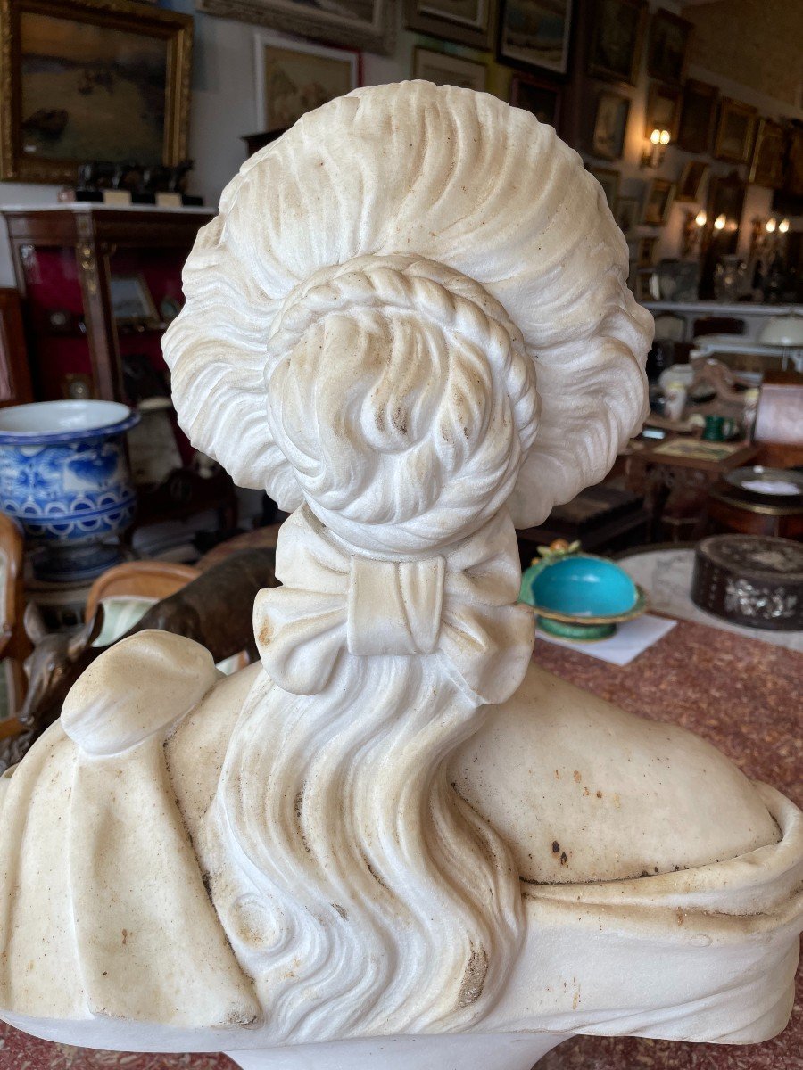 Important Buste Femme Marbre De Carrare 71 Cm XIXème-photo-3
