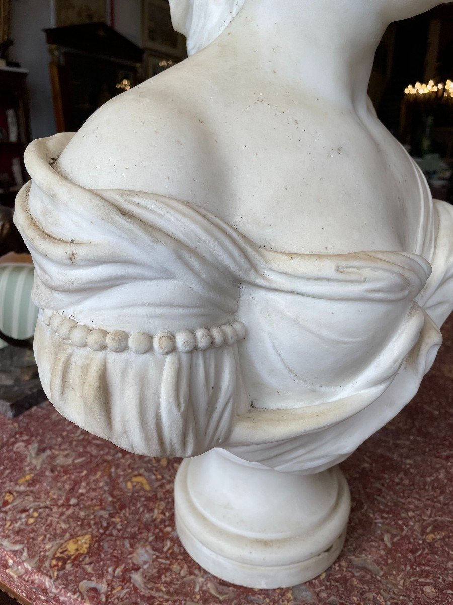 Important Buste Femme Marbre De Carrare 71 Cm XIXème-photo-4