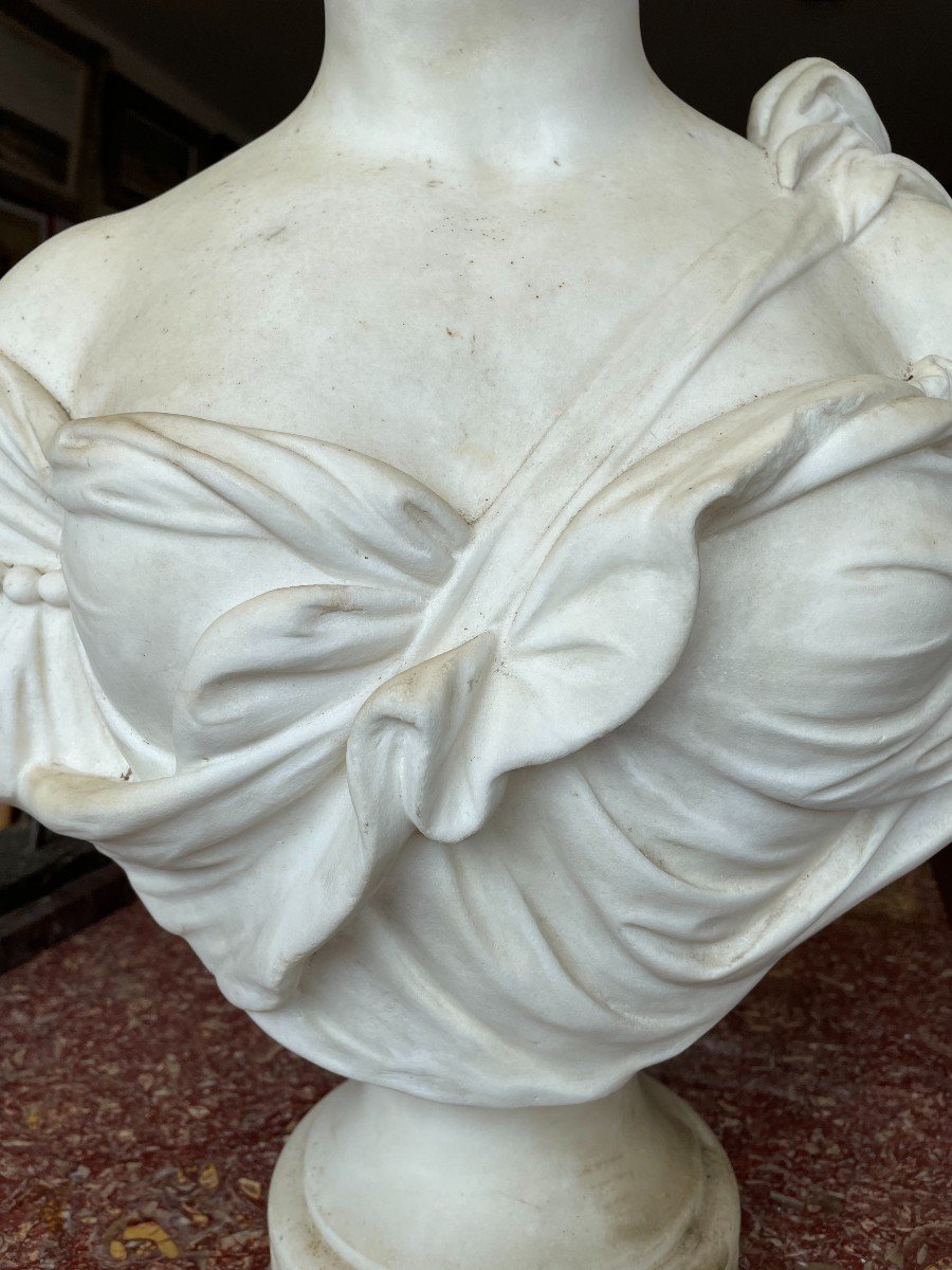Important Bust Woman Carrara Marble 71 Cm Nineteenth Century-photo-5