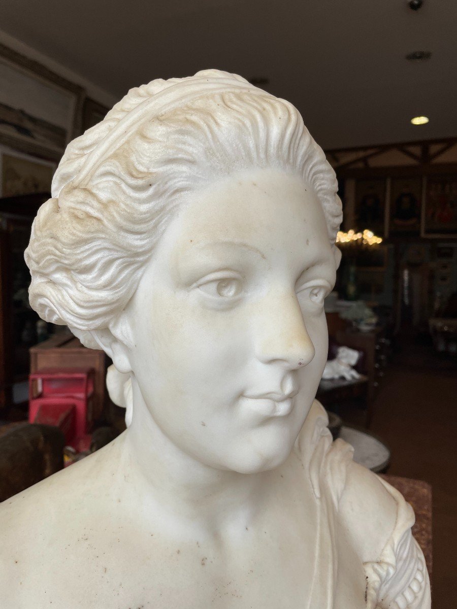 Important Bust Woman Carrara Marble 71 Cm Nineteenth Century-photo-7
