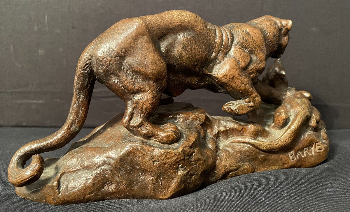 Bronze Panther Surprising A Zibeth By Barye Fonte Brame Nineteenth Century-photo-3
