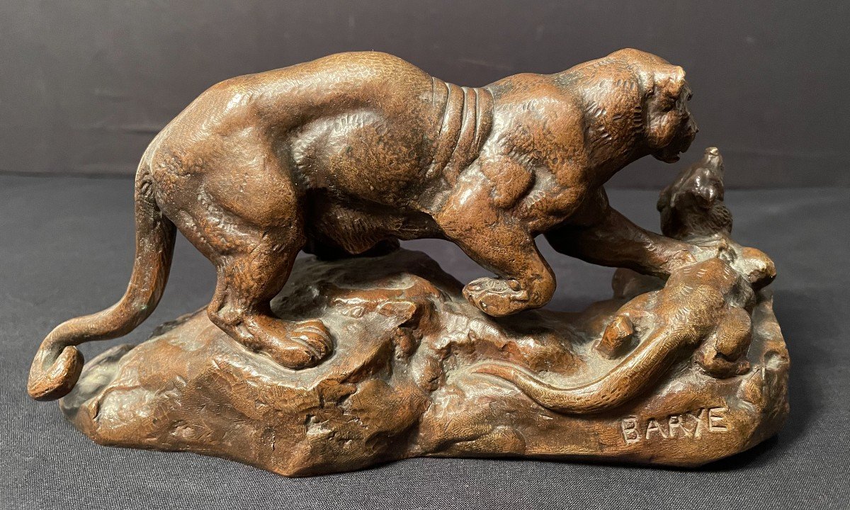 Bronze Panther Surprising A Zibeth By Barye Fonte Brame Nineteenth Century-photo-5