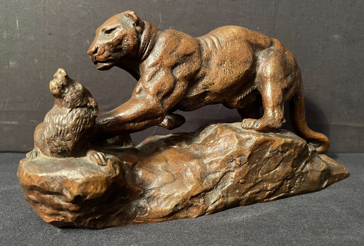 Bronze Panther Surprising A Zibeth By Barye Fonte Brame Nineteenth Century