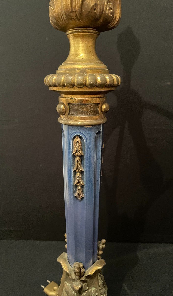Important Gilt Bronze And Porcelain Napoleon III Lamp 101 Cm-photo-1