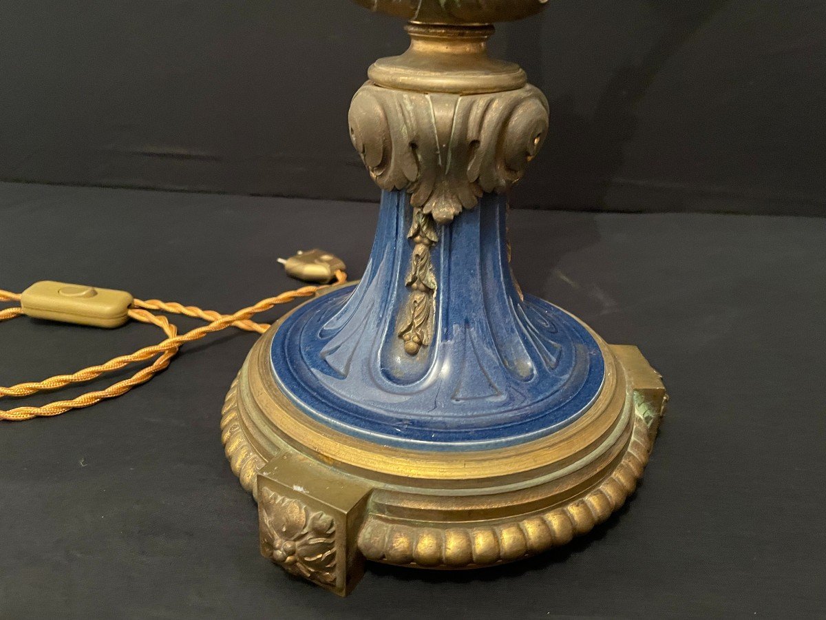 Grande Lampe Bronze Doré Et Porcelaine Napoléon III 101 Cm-photo-3