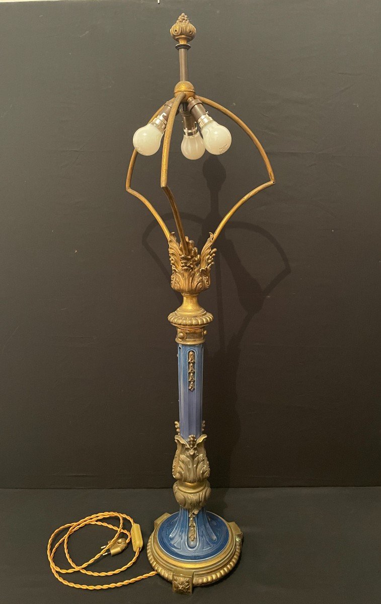 Important Gilt Bronze And Porcelain Napoleon III Lamp 101 Cm