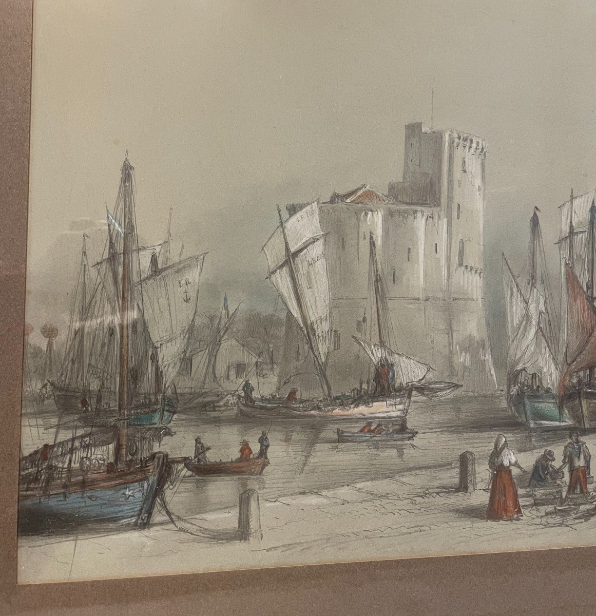Marine Drawing Port Of La Rochelle By Antoine Frémy 1869-photo-3