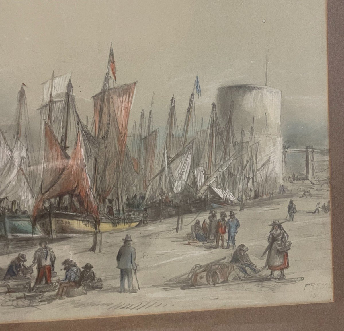 Marine Drawing Port Of La Rochelle By Antoine Frémy 1869-photo-1