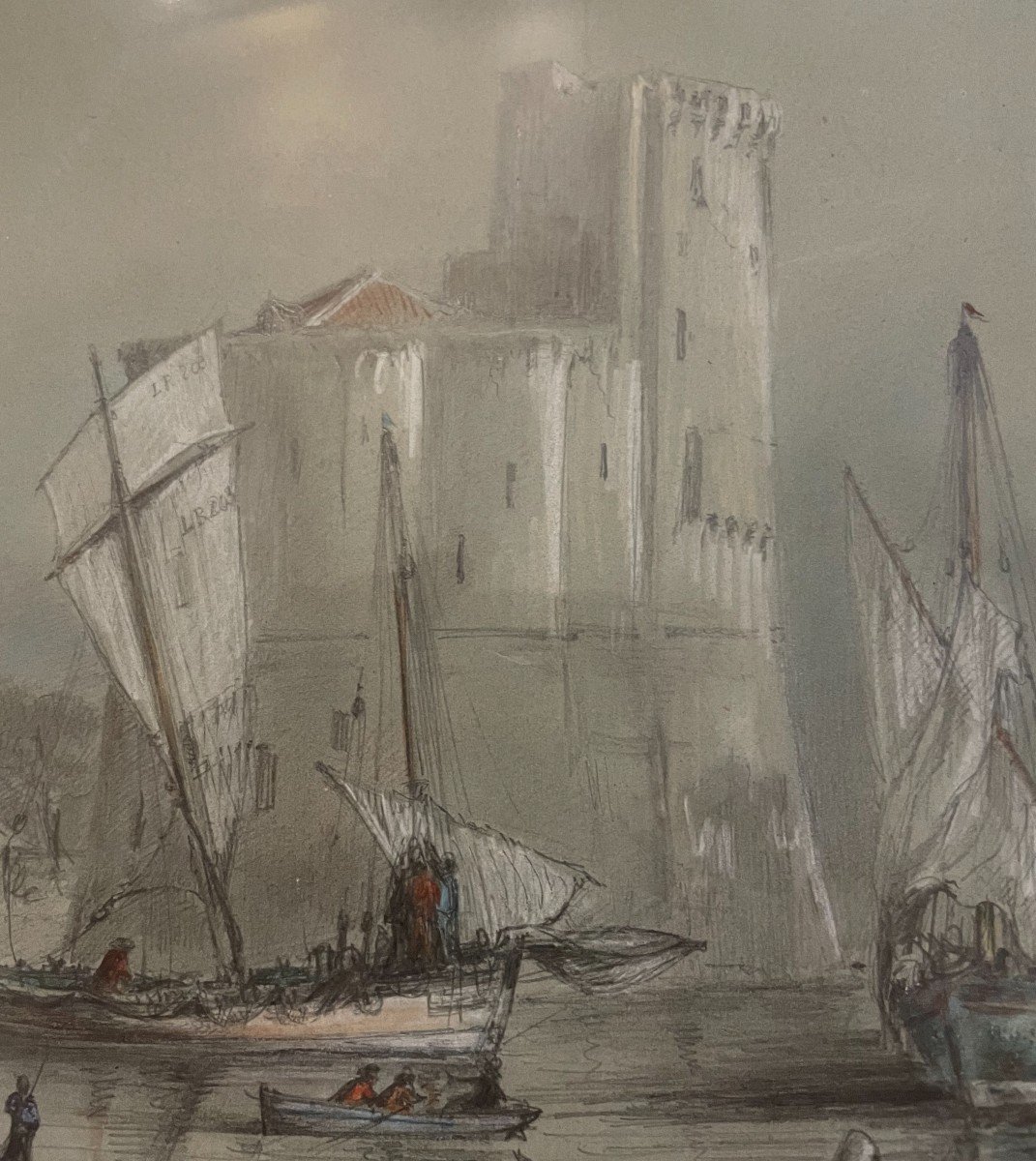 Marine Drawing Port Of La Rochelle By Antoine Frémy 1869-photo-5