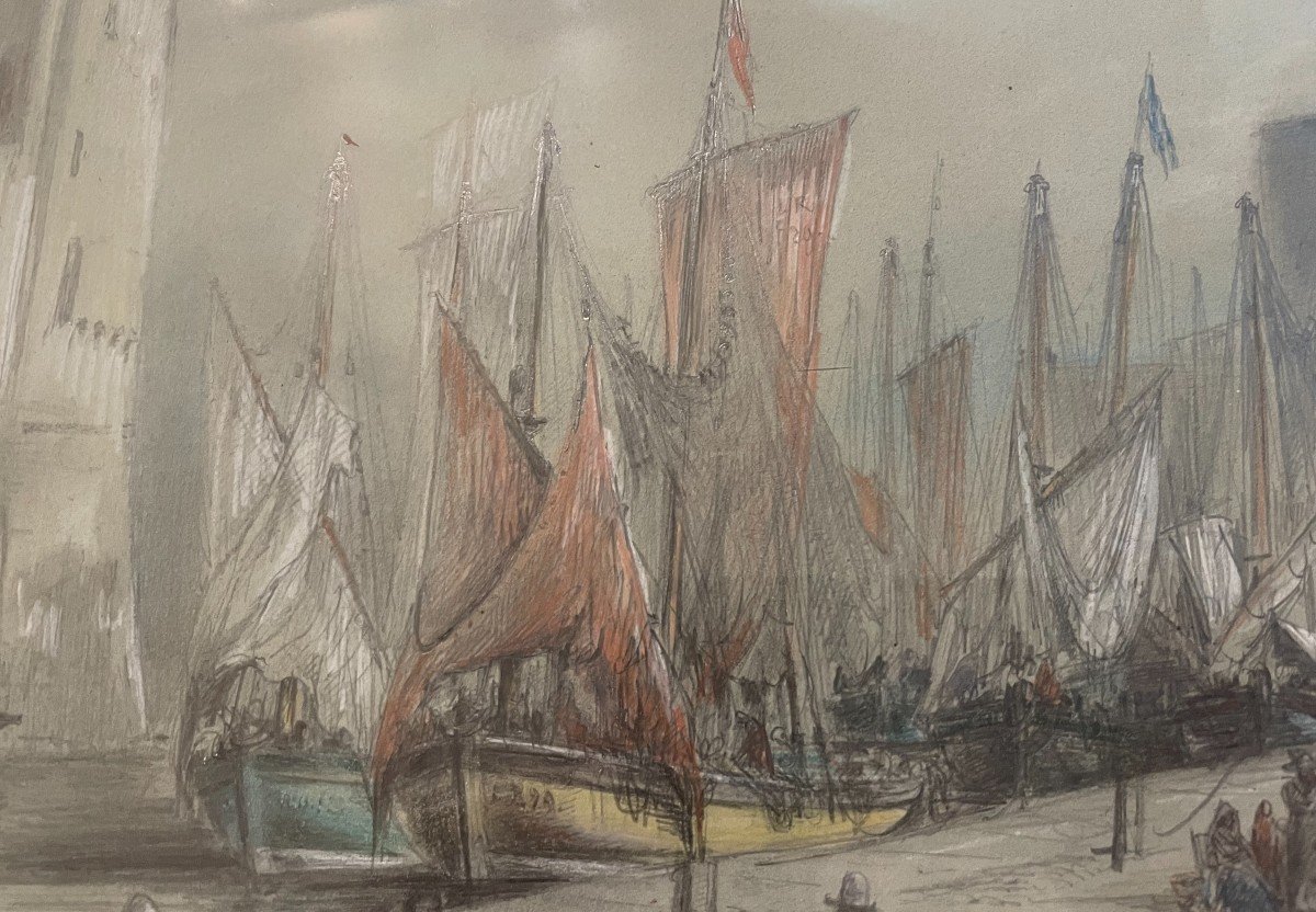 Marine Drawing Port Of La Rochelle By Antoine Frémy 1869-photo-6