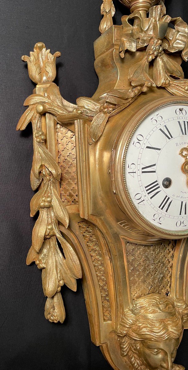 Pendule Cartel d'Applique Style Louis XVI Bronze Doré époque Napoléon III XIXème-photo-4