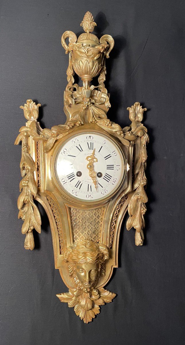 Pendule Cartel d'Applique Style Louis XVI Bronze Doré époque Napoléon III XIXème