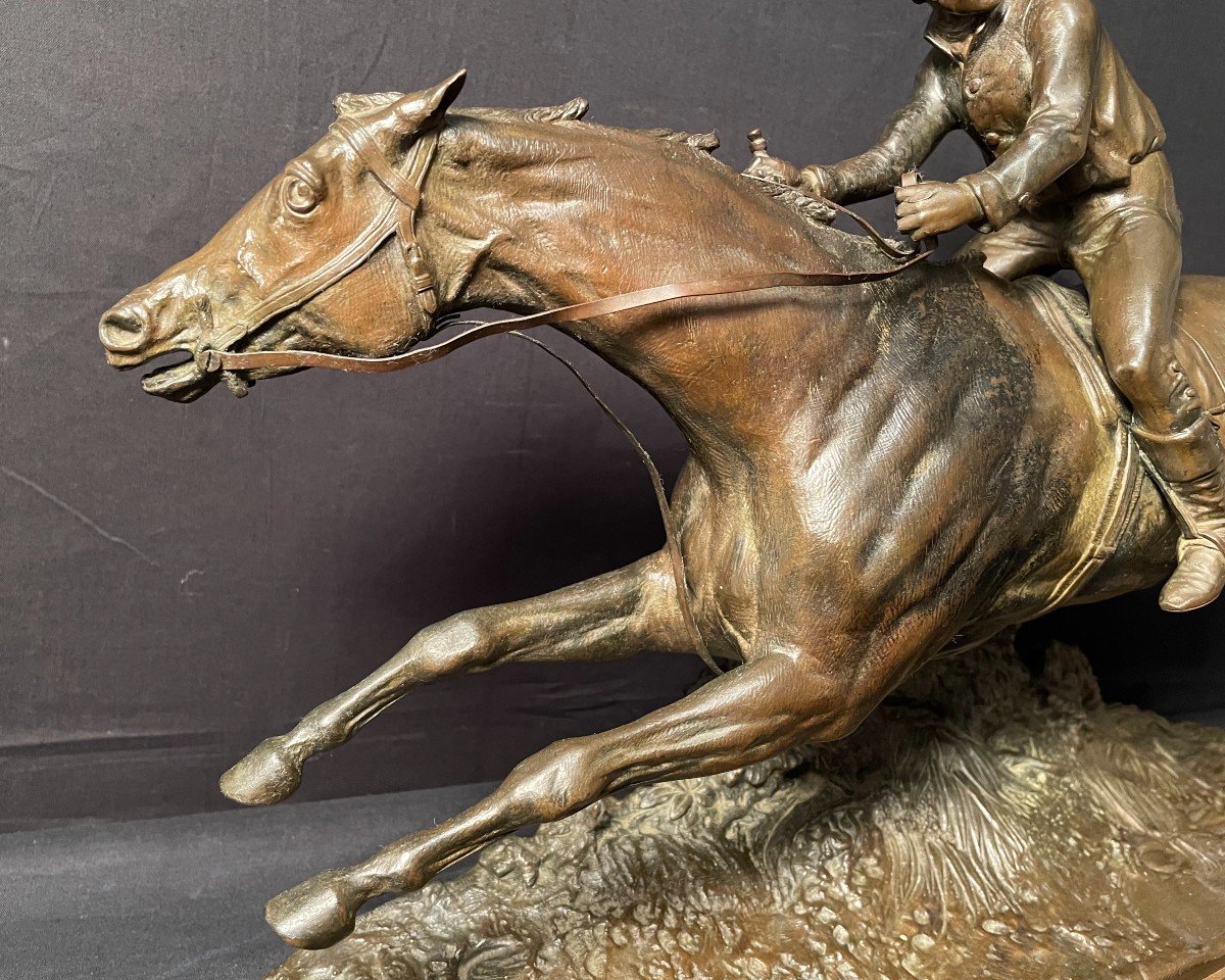 Bronze Jockey à Cheval Au Galop Par Lenordez XIXème-photo-2