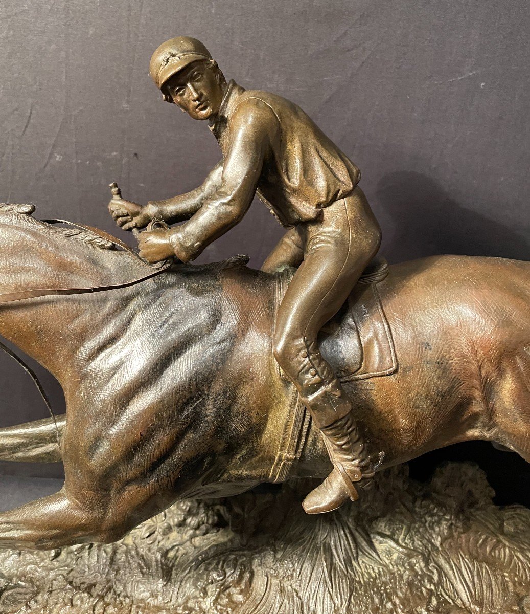 Bronze Jockey à Cheval Au Galop Par Lenordez XIXème-photo-3