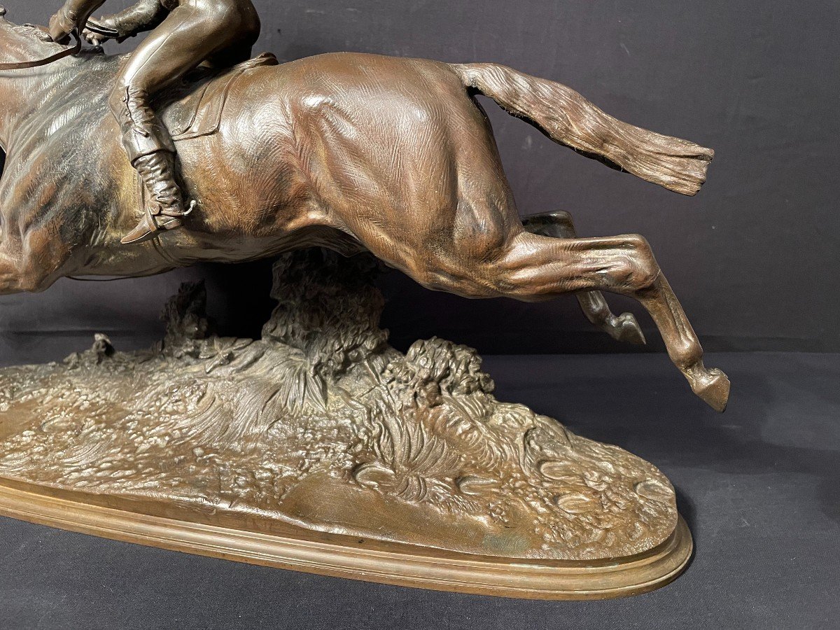 Bronze Jockey à Cheval Au Galop Par Lenordez XIXème-photo-4