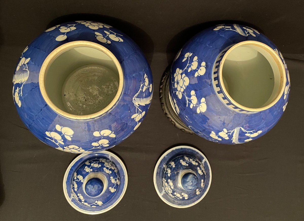 China For Indochina Pair Of Covered Vases With Prunus Decor Late Nineteenth Century-photo-2