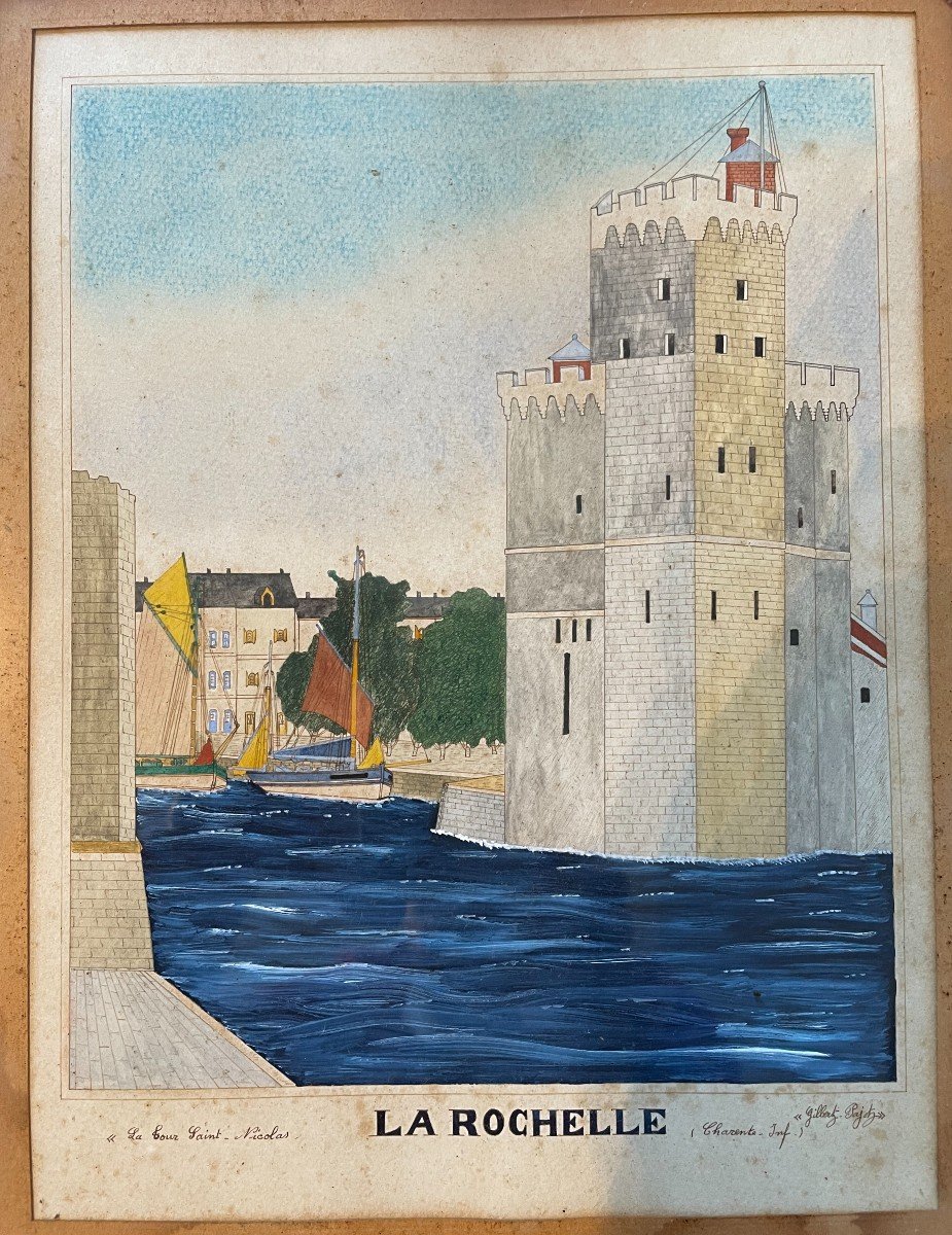 Watercolor La Tour Saint Nicolas In La Rochelle By Gilbert Pajot-photo-2