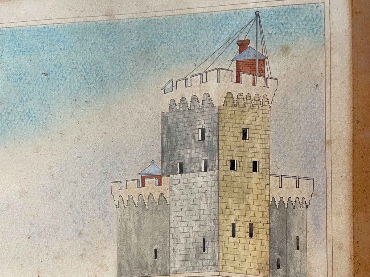 Watercolor La Tour Saint Nicolas In La Rochelle By Gilbert Pajot-photo-3