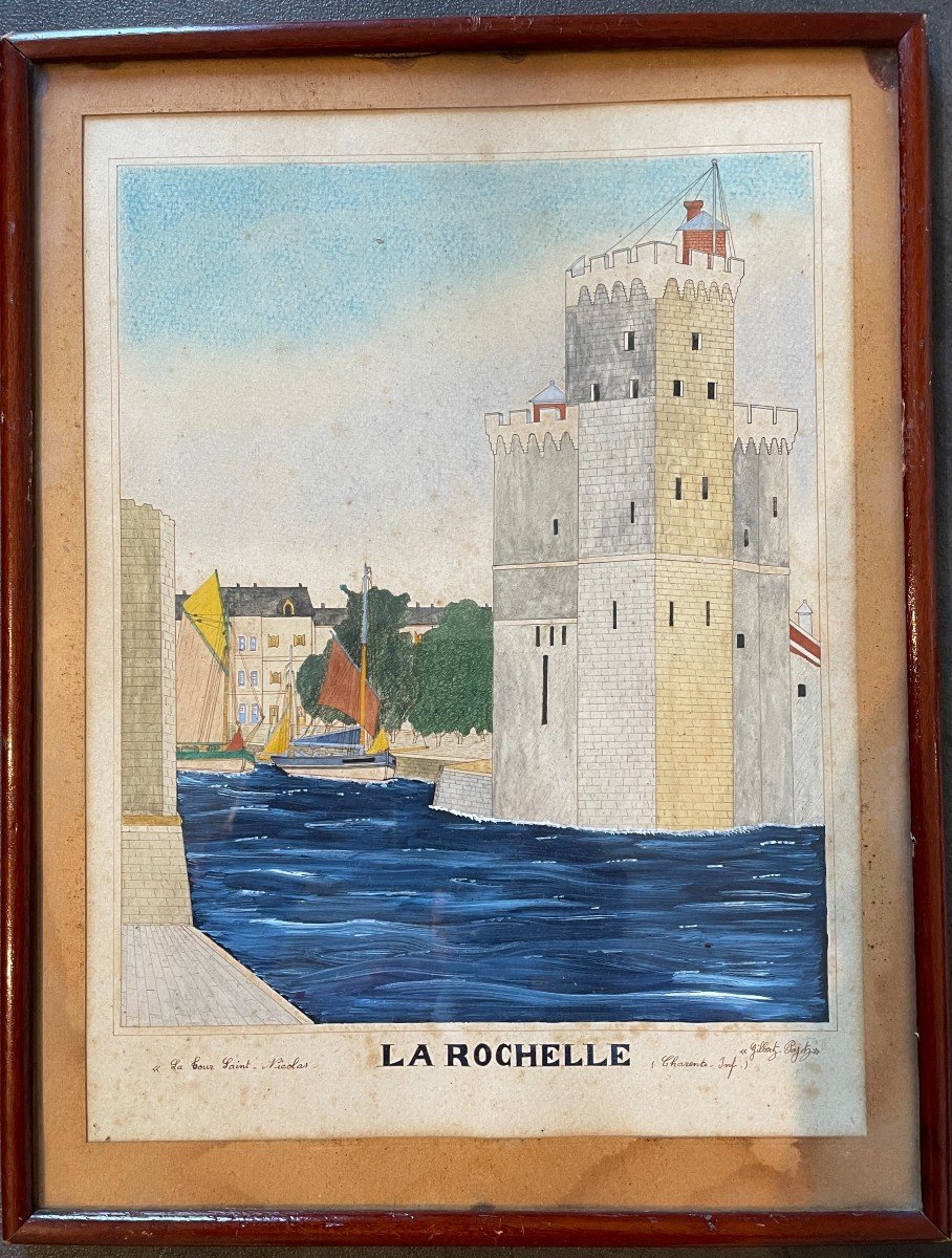 Watercolor La Tour Saint Nicolas In La Rochelle By Gilbert Pajot