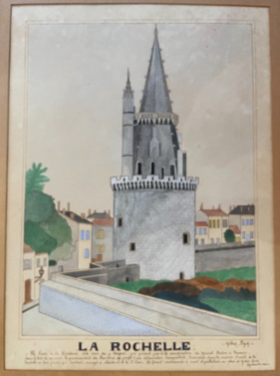 Aquarelle La Tour De La Lanterne Ou Tour des  4 Sergents à La Rochelle Par Gilbert Pajot-photo-2