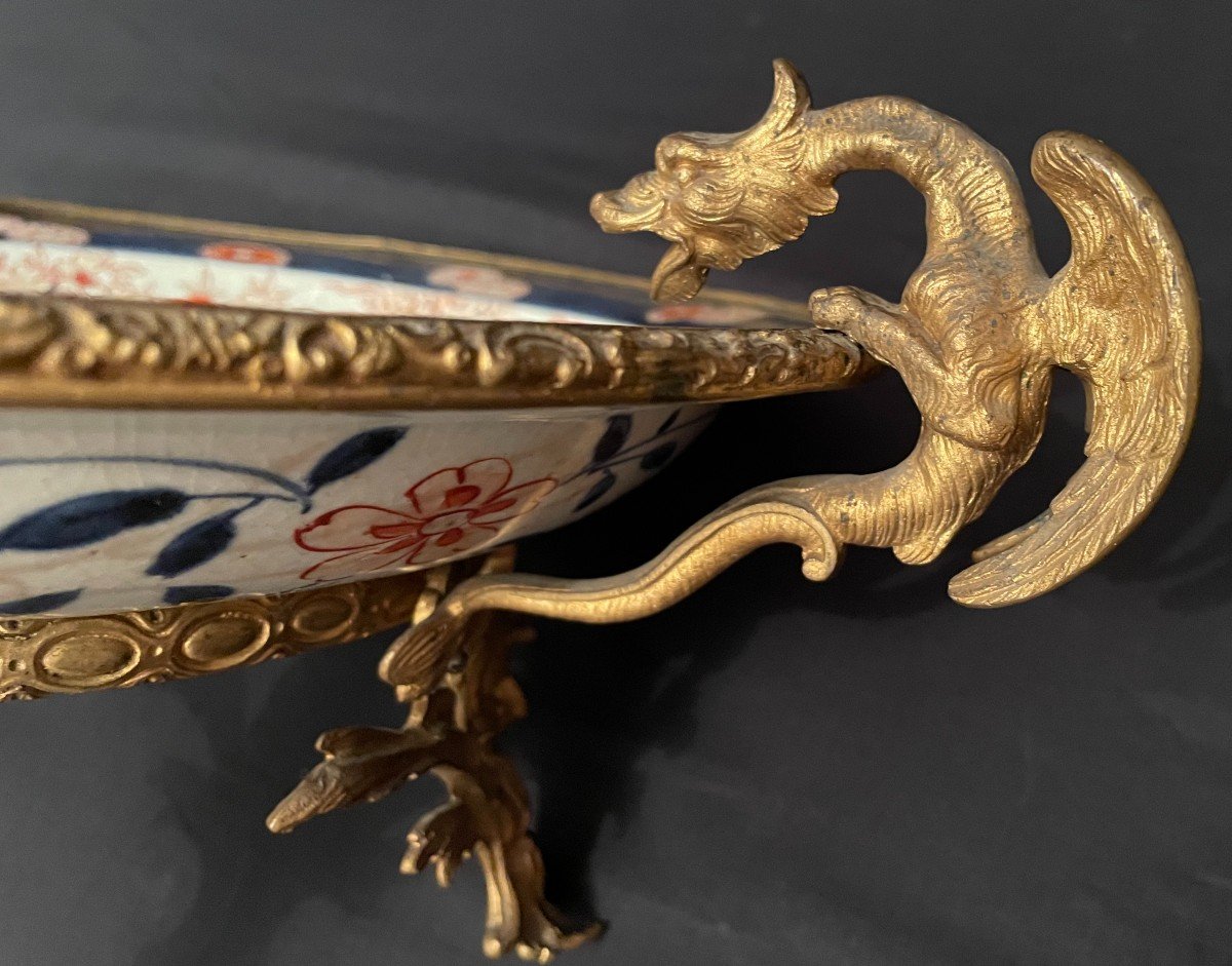 Japan Dish Decor Imari Mounted Gilt Bronze With Dragons Napoleon III Period-photo-5