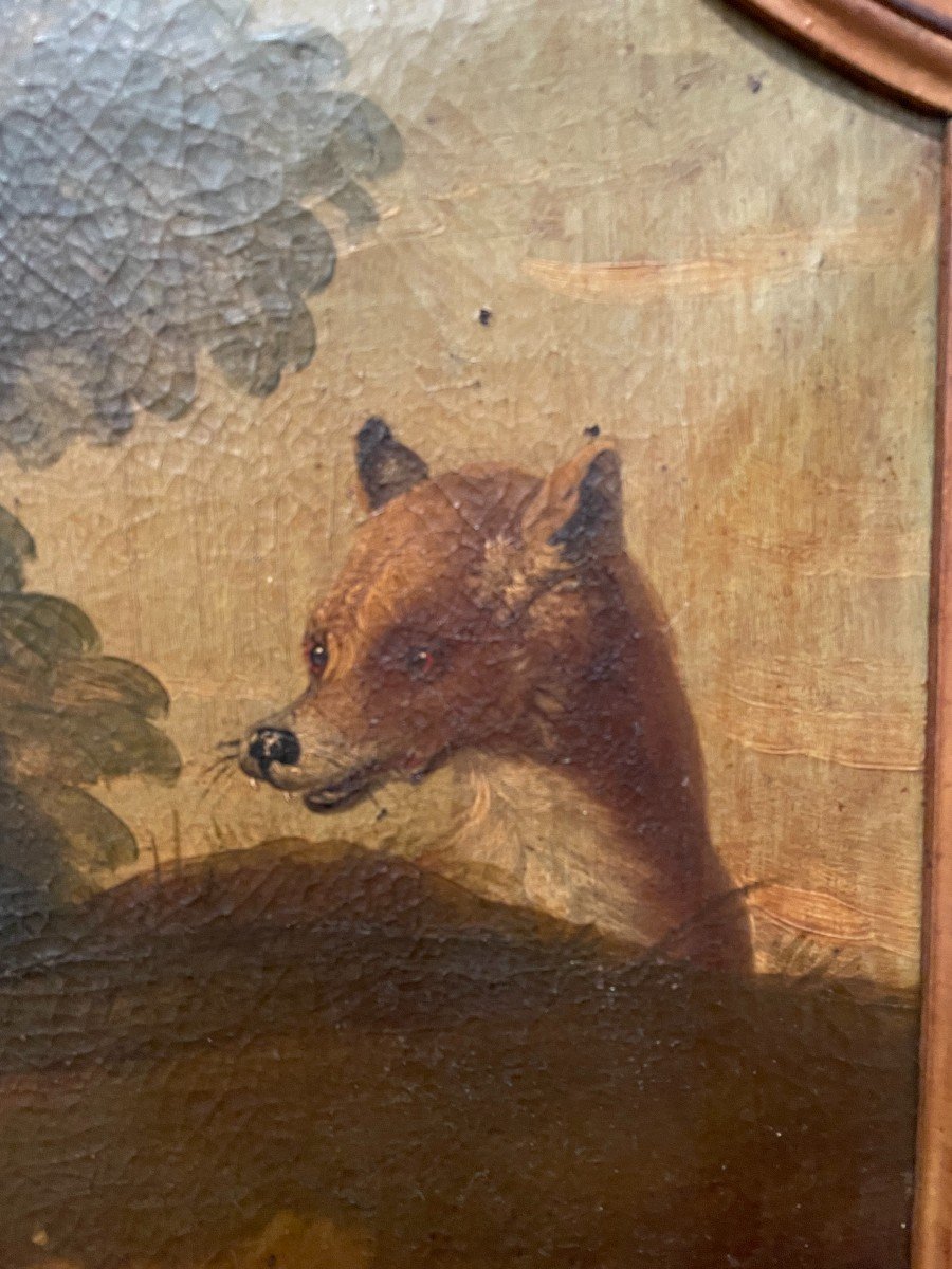 French School Painting Of The Eighteenth Century Hares And Fox In Style Of Desportes-photo-4