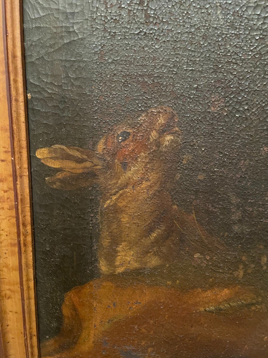 French School Painting Of The Eighteenth Century Hares And Fox In Style Of Desportes-photo-2