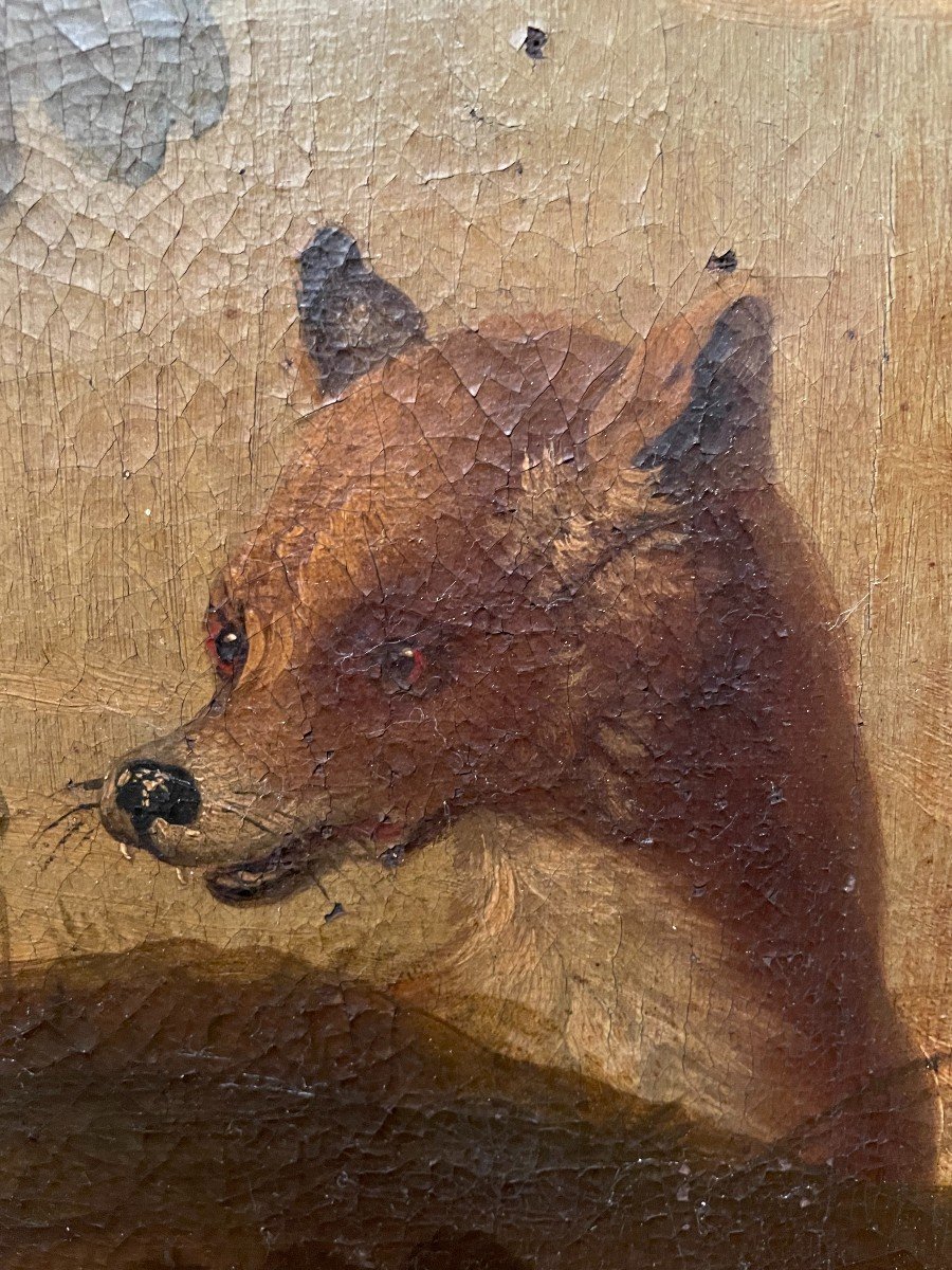 French School Painting Of The Eighteenth Century Hares And Fox In Style Of Desportes-photo-4