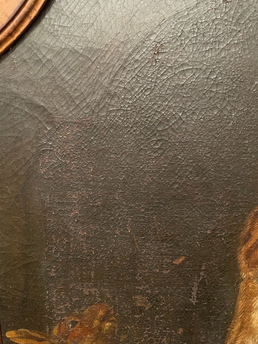 French School Painting Of The Eighteenth Century Hares And Fox In Style Of Desportes-photo-7