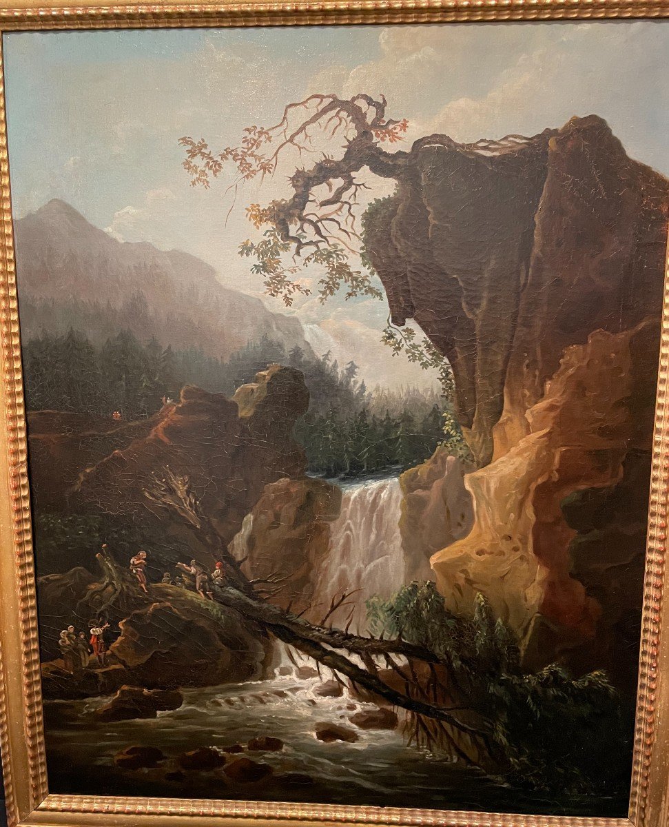 Large Painting The Crossing Of The Torrent By Choisnard 1866-photo-2