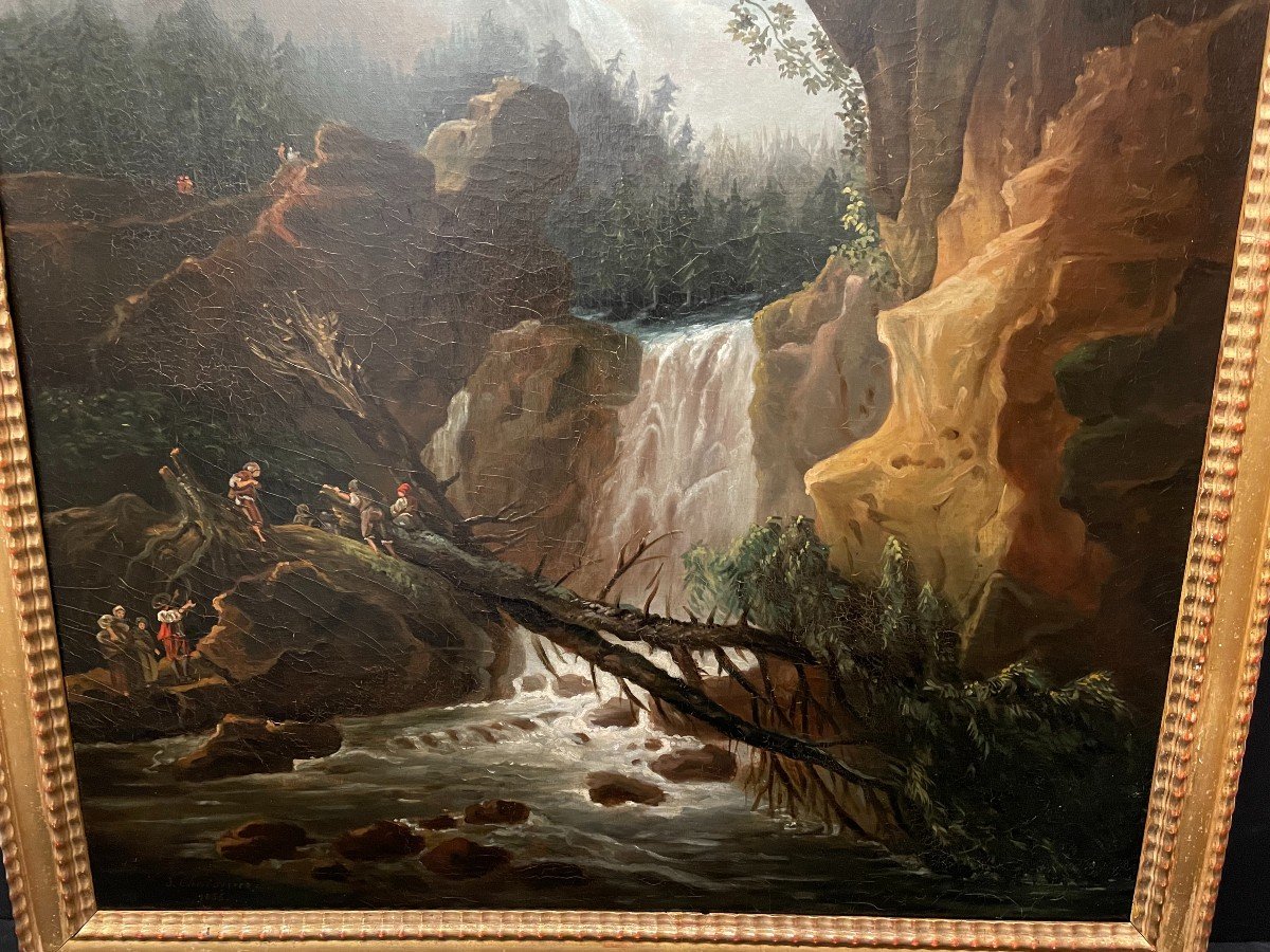 Large Painting The Crossing Of The Torrent By Choisnard 1866-photo-4
