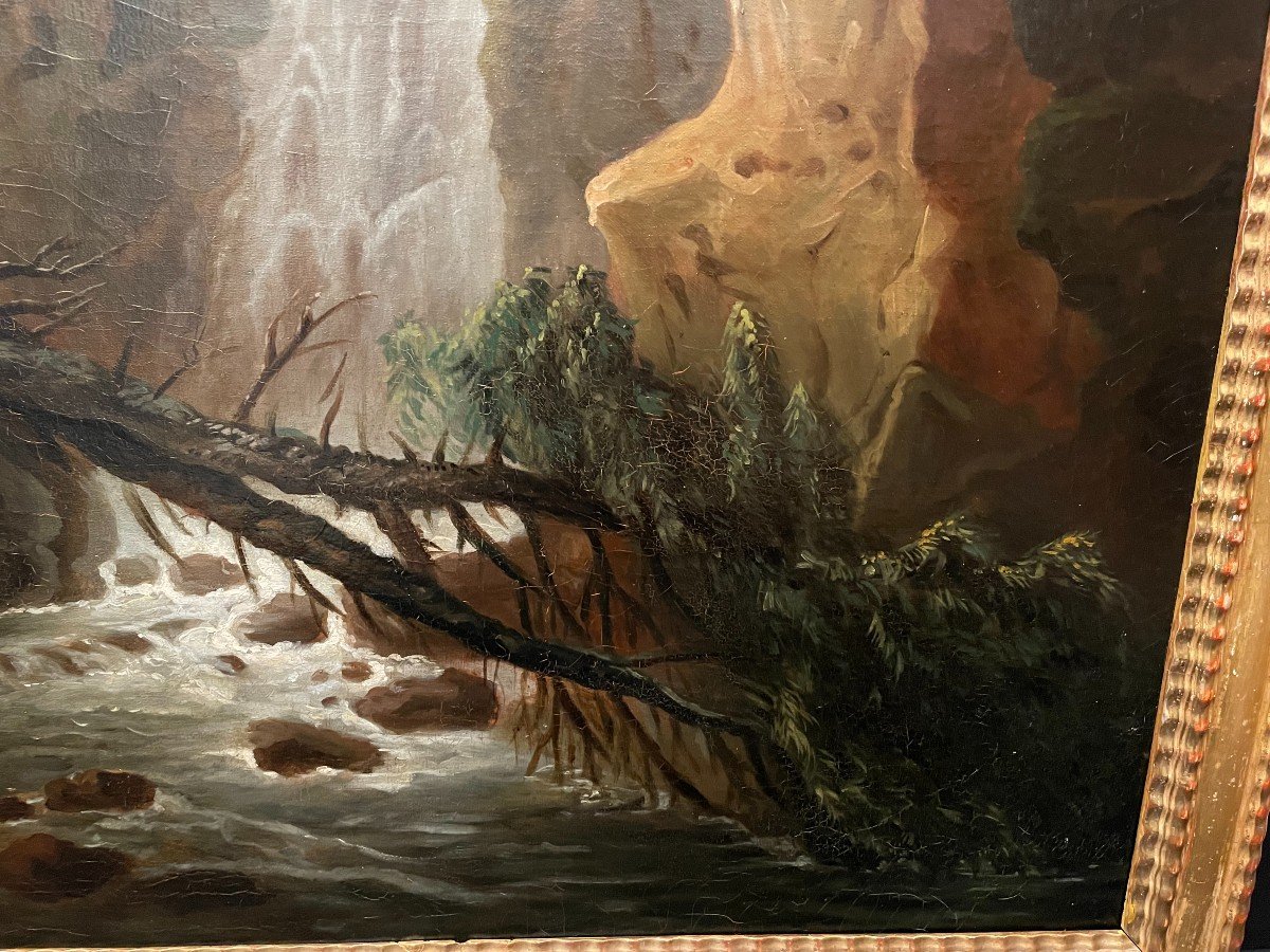 Large Painting The Crossing Of The Torrent By Choisnard 1866-photo-2