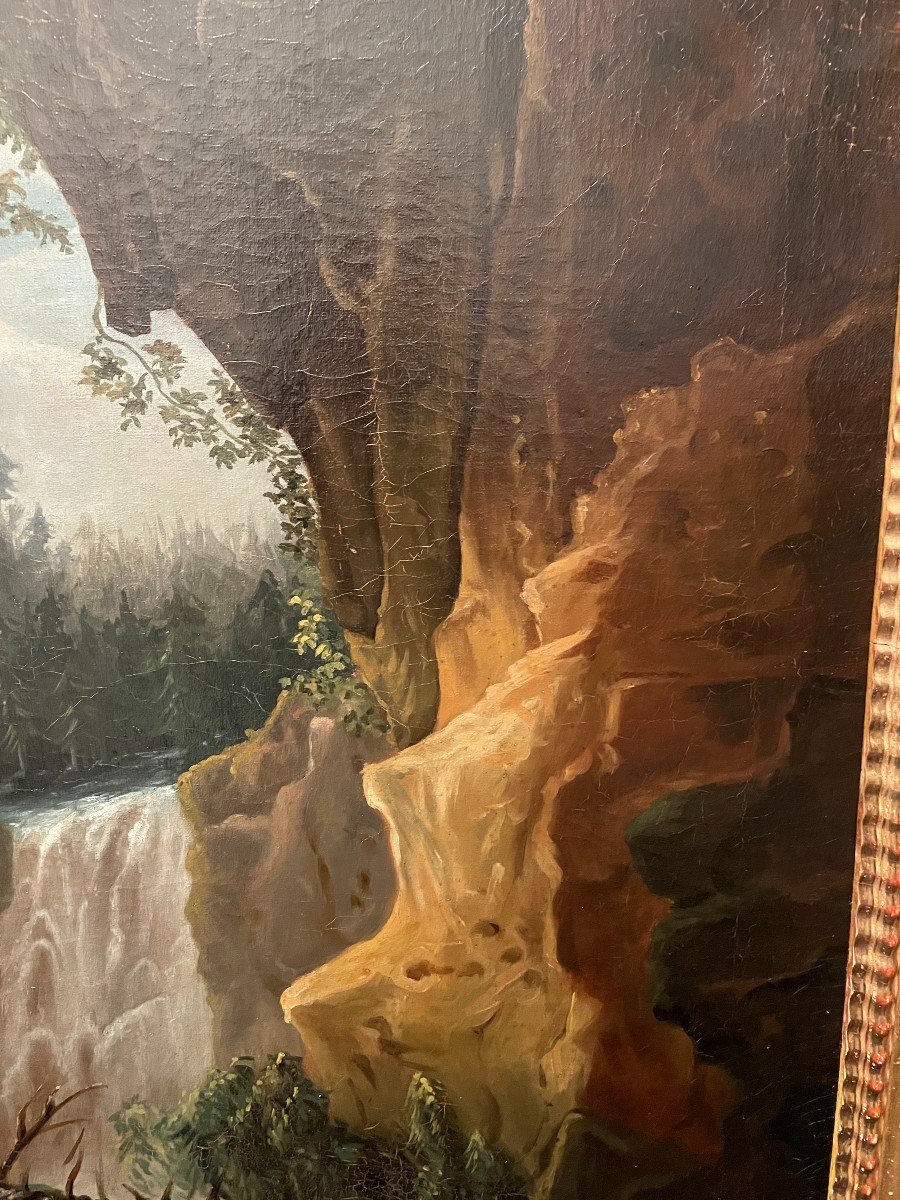 Large Painting The Crossing Of The Torrent By Choisnard 1866-photo-6