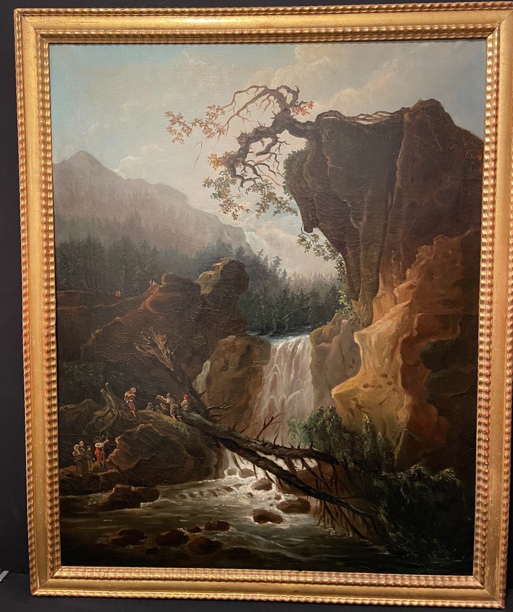 Proantic: Large Painting The Crossing Of The Torrent By Choisnard 1866