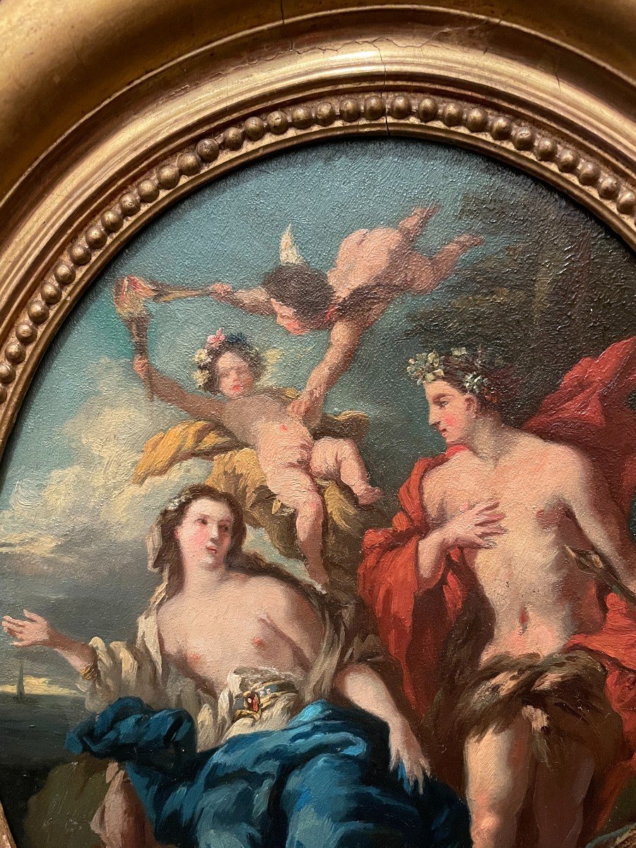 Pair Of Mythological Scenes Paintings Venus And Adonis, Diane And Endymion XIX Th Century-photo-3