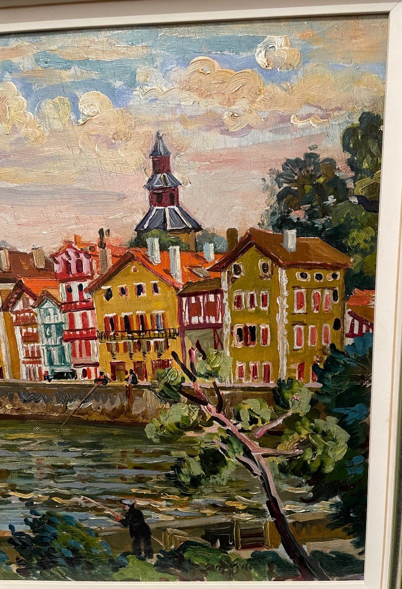Tableau Pays Basque Port De Saint Jean De Luz Par Georges DE SONNEVILLE 1946-photo-1